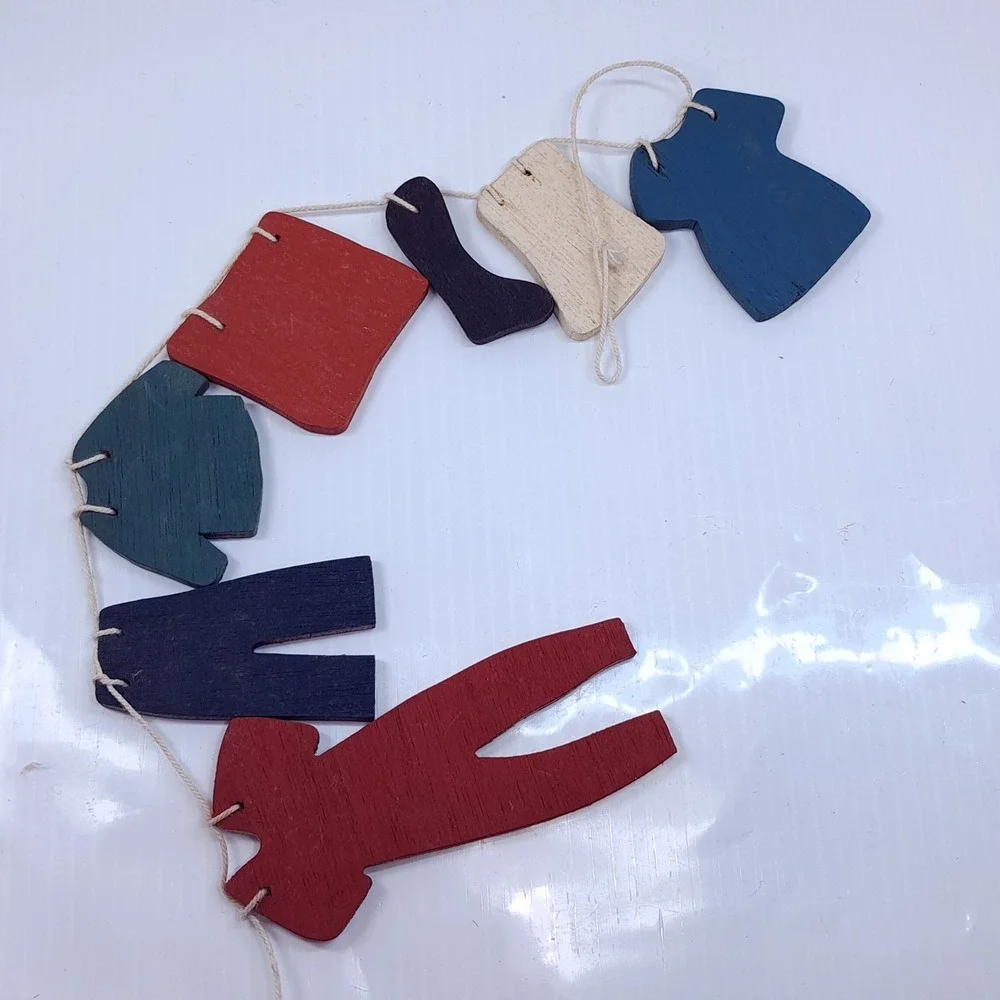 Wooden Laundry Decor Clothes on Clothes Line garland Farmhouse primitive cottage